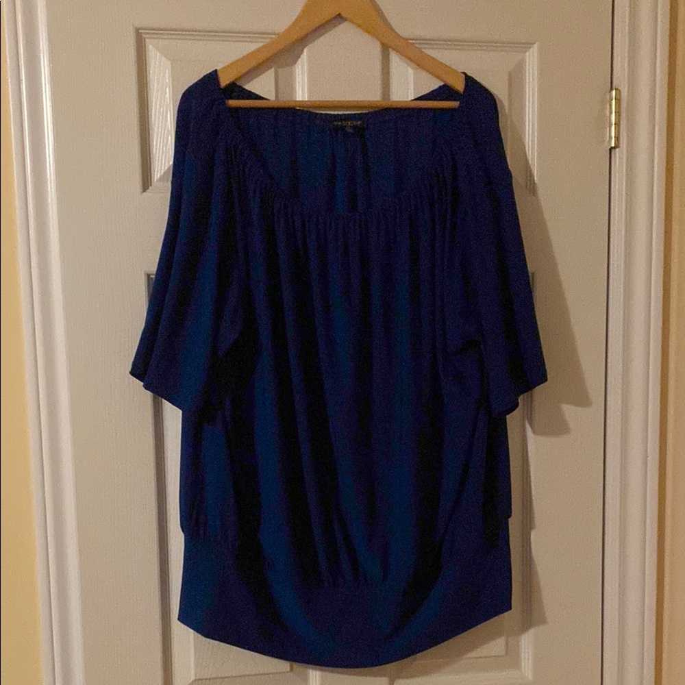 For Cynthia Blue Ruffled 3/4 Sleeve Blouse